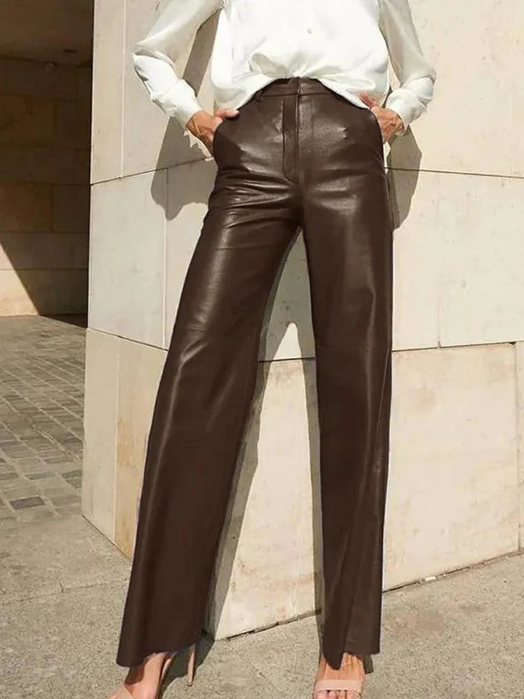 New In PU Faux Leather Pants Women High Waist Fleece Lined Winter