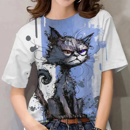 Summer Women's T Shirt Cat Print Casual Short Sleeve 3d T Shirts