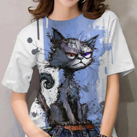 Thumbnail for Summer Women's T Shirt Cat Print Casual Short Sleeve 3d T Shirts