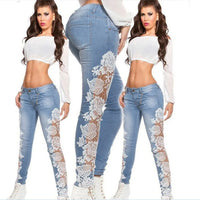 Thumbnail for Streetwear Jeans Long Pants Denim Lace Hollow Out Floral Appliques