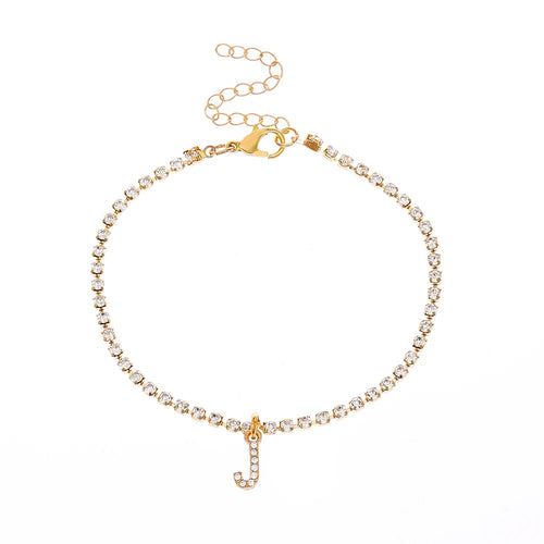 Crystal Zircon Initial Letter Ankle Bracelet Alphabet Anklets for