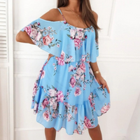 Thumbnail for Women Cold Shoulder Ruffle Chiffon Beach Dress