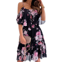 Thumbnail for Women Cold Shoulder Ruffle Chiffon Beach Dress