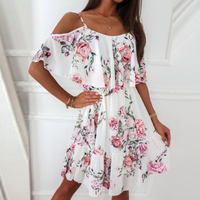 Thumbnail for Women Cold Shoulder Ruffle Chiffon Beach Dress