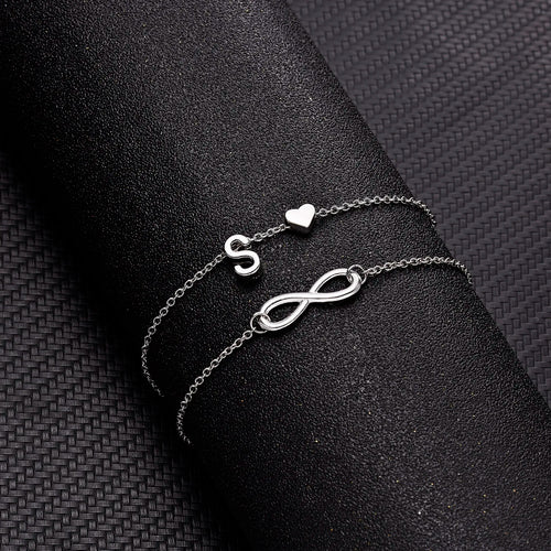 Bohemia A-Z Letter Initial Anklet For Women Silver Color Initial Heart