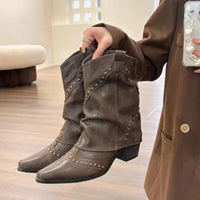 Thumbnail for Woman Boots Shoes for Women 2023 Western Cowboy Thick Heels Retro New