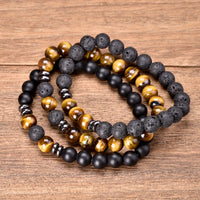 Thumbnail for 8mm 3 pcs/Set Natural Stone Beads Bracelet For Men Tiger Eys Black