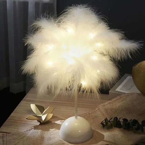 Bedroom LED Night Light Feather Table Lamp Bedside Lamp Modern Wedding