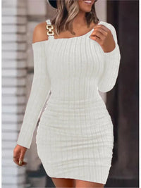 Thumbnail for Sexy Chain Off Shoulder Mini Dress Women Autumn Fashion Bodycon Long