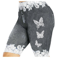 Thumbnail for Faux Jeans Shorts Womens Butterfly Print Five-Point Pants Large Size