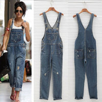 Thumbnail for Loose Women Denim Rompers for Streetwear Design Pockets Decor Ripped
