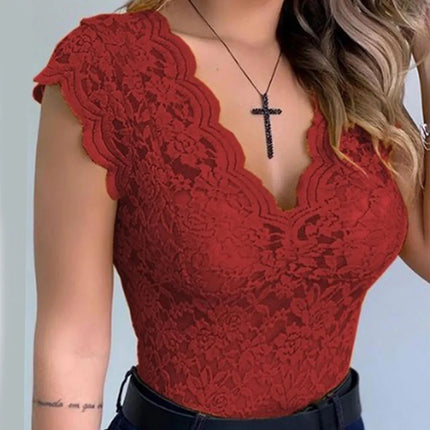 Womens V Neck Sexy Lace Casual Vest Tank Tops Ladies Slim Fit