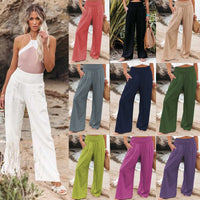 Thumbnail for Women's Wide Leg Pants Summer Solid Loose Casual Vintage Cotton Linen