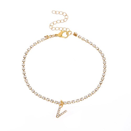 Crystal Zircon Initial Letter Ankle Bracelet Alphabet Anklets for