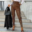 Chic Fashion Button PU Leather Pants Women Spring Bottoming Zip-up