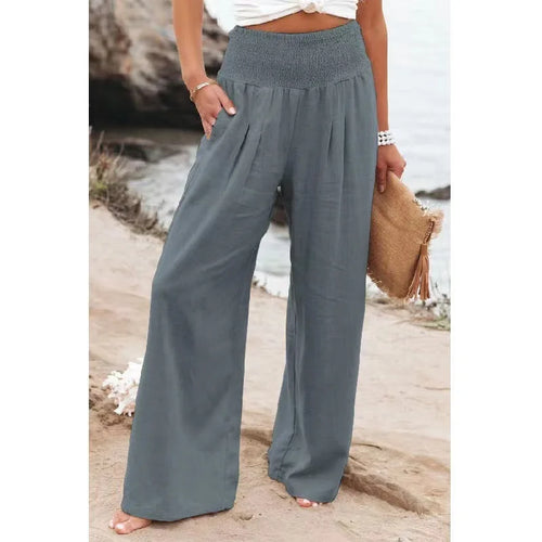 Women's Wide Leg Pants Summer Solid Loose Casual Vintage Cotton Linen