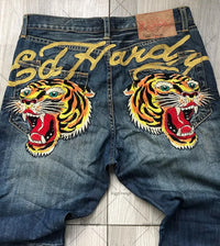 Thumbnail for Streetwear Jeans Y2K Hip Hop Graphic Print Retro Blue Baggy Jeans