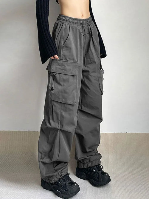 HOUZHOU Harajuku Oversized Cargo Parachute Pants Women Streetwear