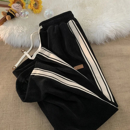 QWEEK Baggy Striped Corduroy Sweatpants Women Streetwear Sporty Casual