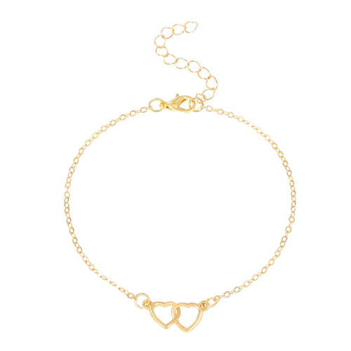 Simple Double Heart  Anklet for Women Hollow Gold Color Love Foot