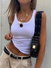 Solid Color Basic Ribbed Knitted Tank Top Women Summer Vintage