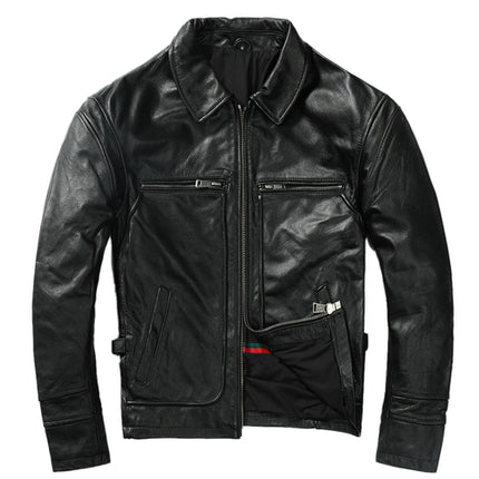 Vintage Men Leather Jacket Thick 100% Natural Cowhide Motorcycle Biker