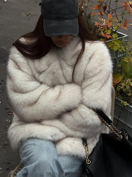 Women Fashion Lapel Faux Fur Warm Coat 2023 Autumn Winter Thicken Lady