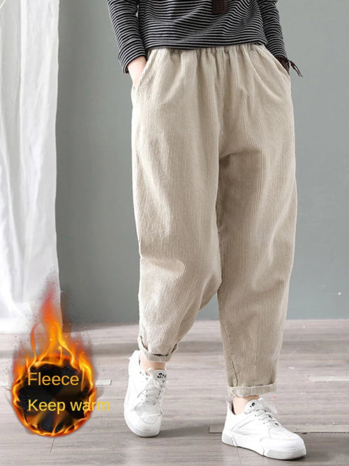 Velvet Warm Winter Pants for Women Elastic Waist Corduroy Harem Pant