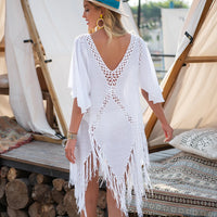 Thumbnail for CROCHET-Backless Beach Dress with Tassels for Women, Sexy V-neck