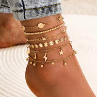 Thumbnail for Summer Beach Crushed Stone Chain Anklet Set For Women Boho Shell Charm