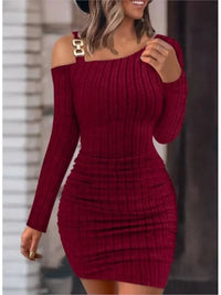 Thumbnail for Sexy Chain Off Shoulder Mini Dress Women Autumn Fashion Bodycon Long