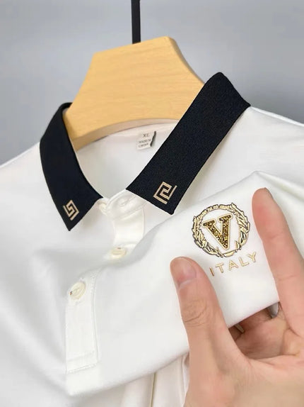 Brand high-end hot diamond embroidered POLO shirt short sleeve men's