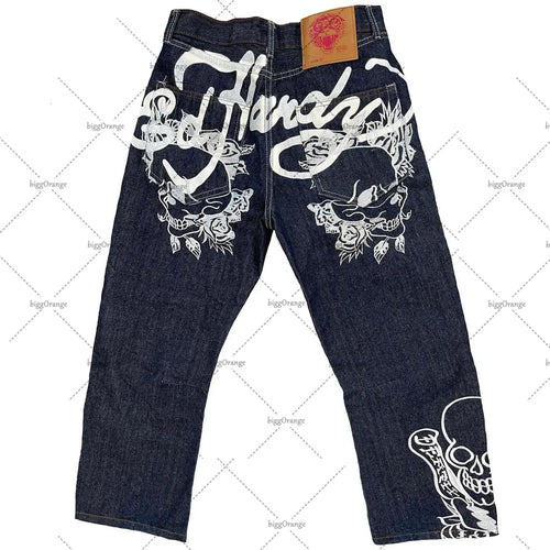 Streetwear Jeans Y2K Hip Hop Graphic Print Retro Blue Baggy Jeans