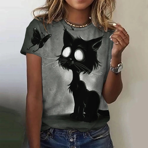 Summer Women's T Shirt Cat Print Casual Short Sleeve 3d T Shirts