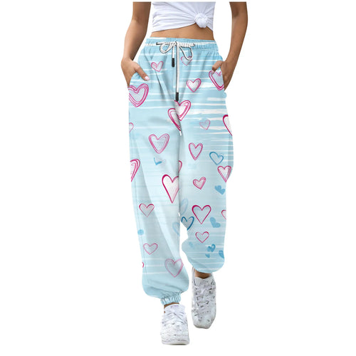 Baggy Sweatpants Women Streetwear Valentine's Day Hearts print Fashion