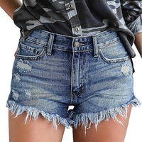 Thumbnail for Women's High Waisted Denim Shorts Summer Pocket Ripped Hem Frayed