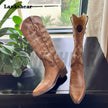 V-Mouth Thick High-Heeled Embroidery Cowboy Boots Retro Western Boots