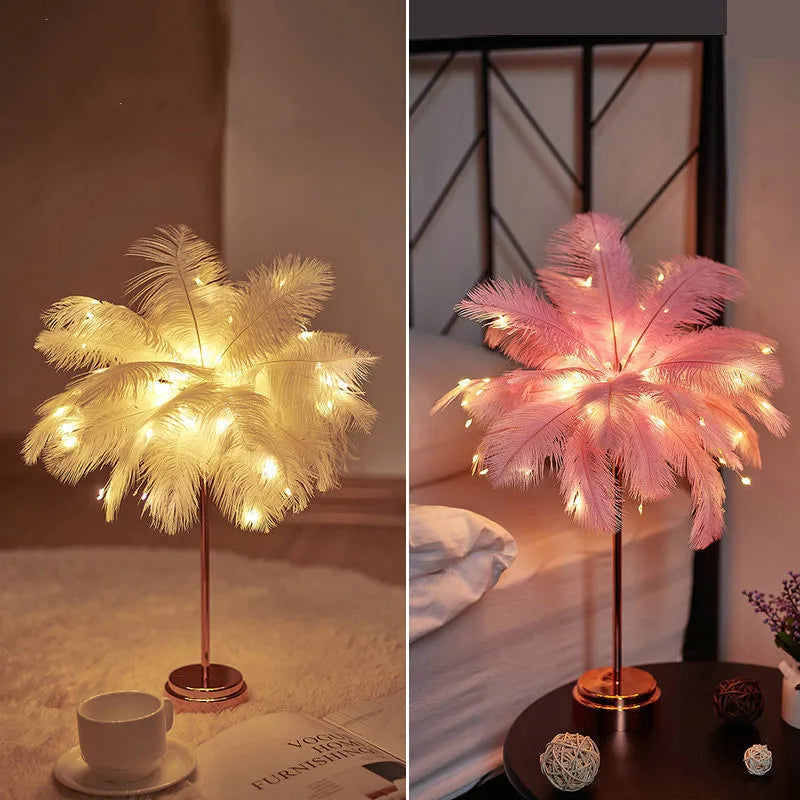 Bedroom LED Night Light Feather Table Lamp Bedside Lamp Modern Wedding