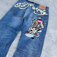 Thumbnail for Gothic Hip Hop Skull Embroidery Jeans for Men Casual Y2k High Waist