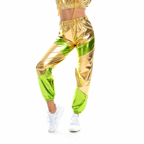 Women High Waist Metallic Shiny Jogger Streetwear Hip Hop Trousers