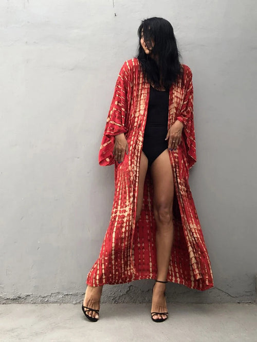 Fitshinling Tie Dye Cotton Beach Kimono Swimwear Bohemian Oversized