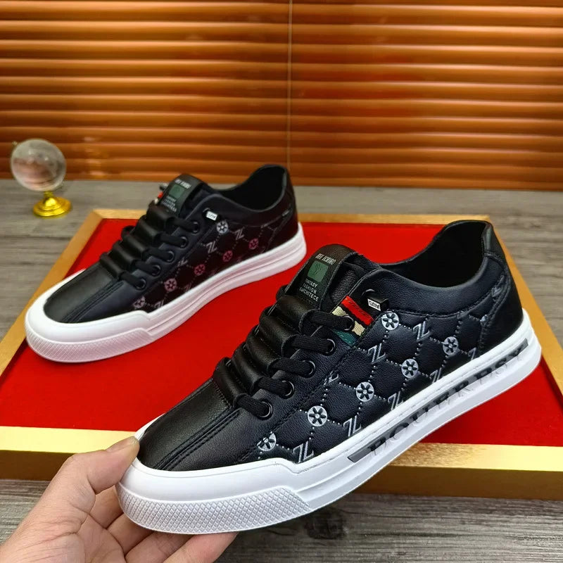 European New Shoes for Men Genuine Leather Casual Shoes Trend Print