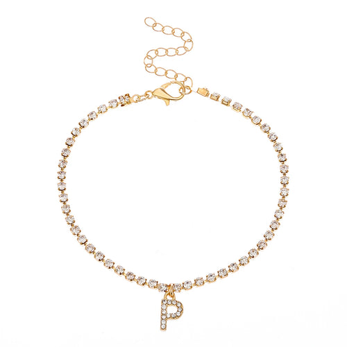 Crystal Zircon Initial Letter Ankle Bracelet Alphabet Anklets for