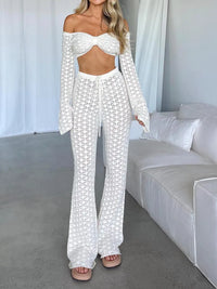 Thumbnail for Wsevypo Hollow Out Crochet Knit Pants Sets Women Casual Two-Piece