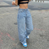 Thumbnail for Women Denim Pants Zip-up Baggy Jeans Casual High Waist Jogger Pants