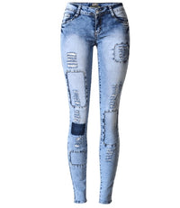 Thumbnail for Summer Style Low Waist Sky Blue Patchwork Skinny Tights Women Pencil