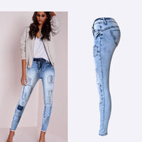 Thumbnail for Summer Style Low Waist Sky Blue Patchwork Skinny Tights Women Pencil