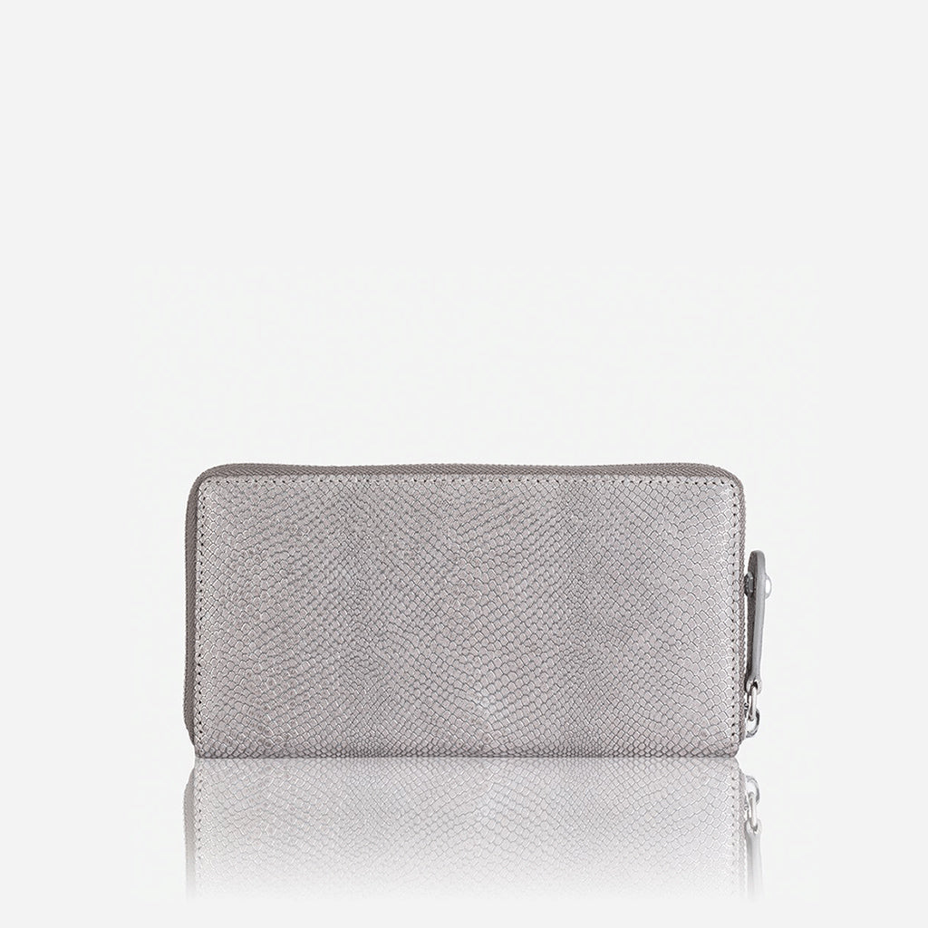 Medium Metallic Zip Around Purse, Grey