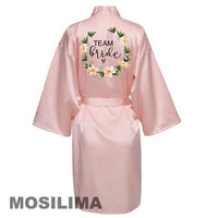 Thumbnail for Wedding Party Team Bride Robe With Black Letters Kimono Satin Pajamas