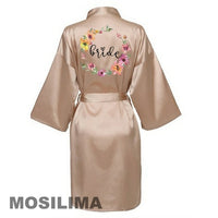 Thumbnail for Wedding Party Team Bride Robe With Black Letters Kimono Satin Pajamas